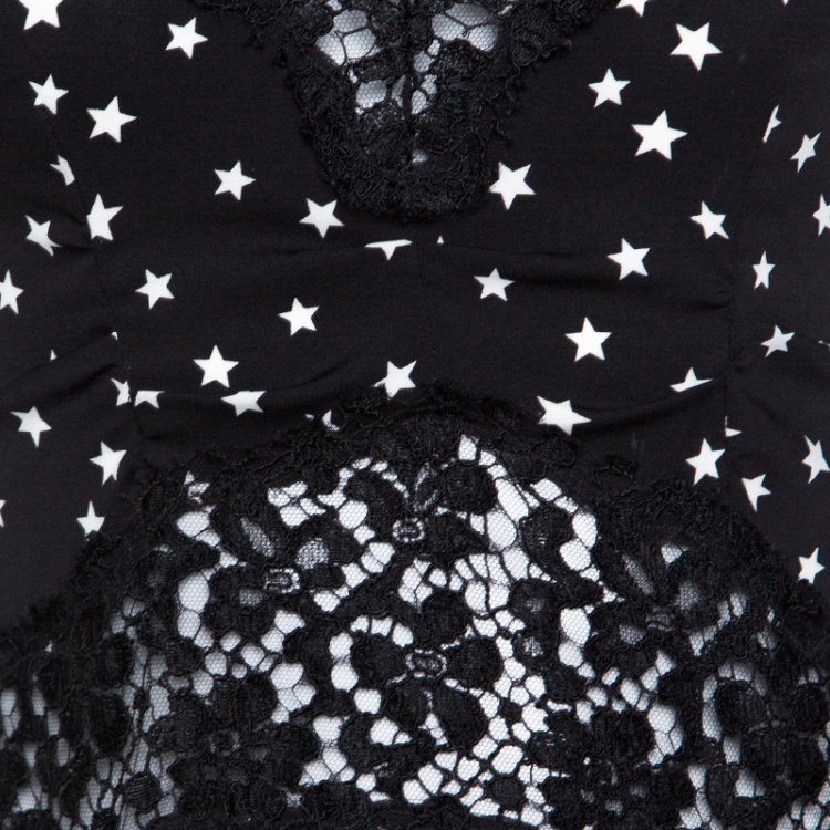 مملوكة مسبقًا Dolce and Gabbana Black Star Print Floral Lace Insert Detail Sleeveless Dress S