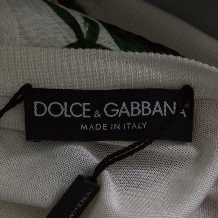 Pre Owned Dolce and Gabbana Cream Floral Print Embossed Jacquard Button Front Cardigan L