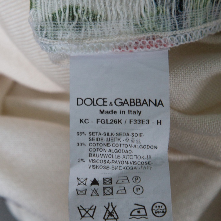 Pre Owned Dolce and Gabbana Cream Floral Print Embossed Jacquard Button Front Cardigan L