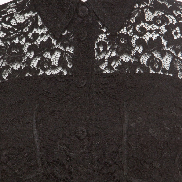 مملوكة مسبقًا Dolce and Gabbana Black Floral Lace Long Sleeve Button Front Shirt S