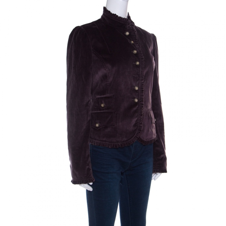 Pre Owned Dolce and Gabbana Purple Velvet Ruffled Trim Jacket M