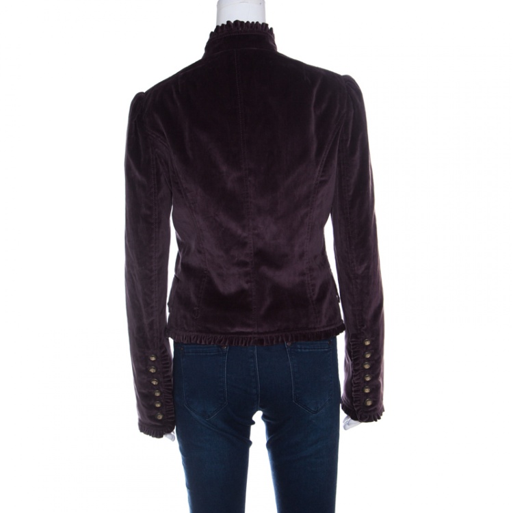 Pre Owned Dolce and Gabbana Purple Velvet Ruffled Trim Jacket M