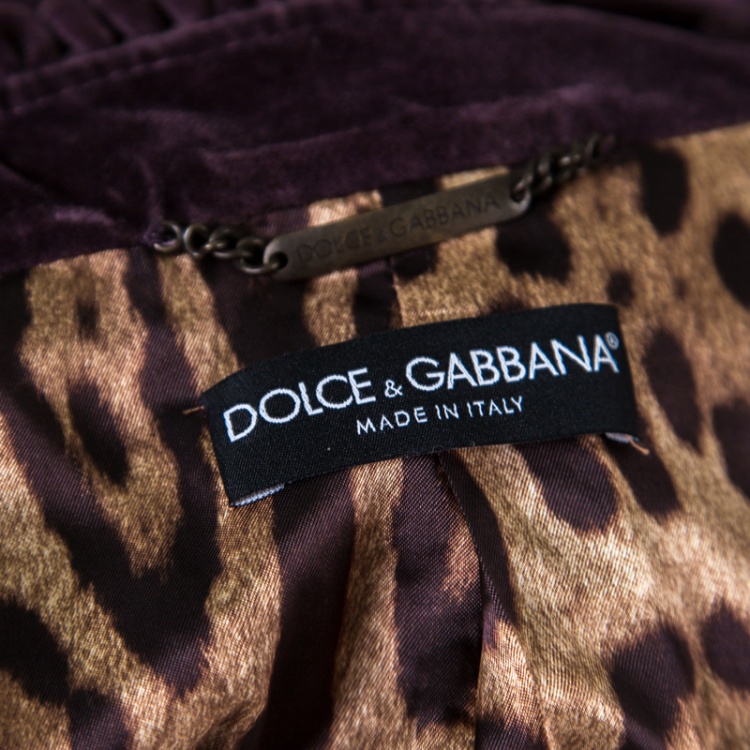 Pre Owned Dolce and Gabbana Purple Velvet Ruffled Trim Jacket M