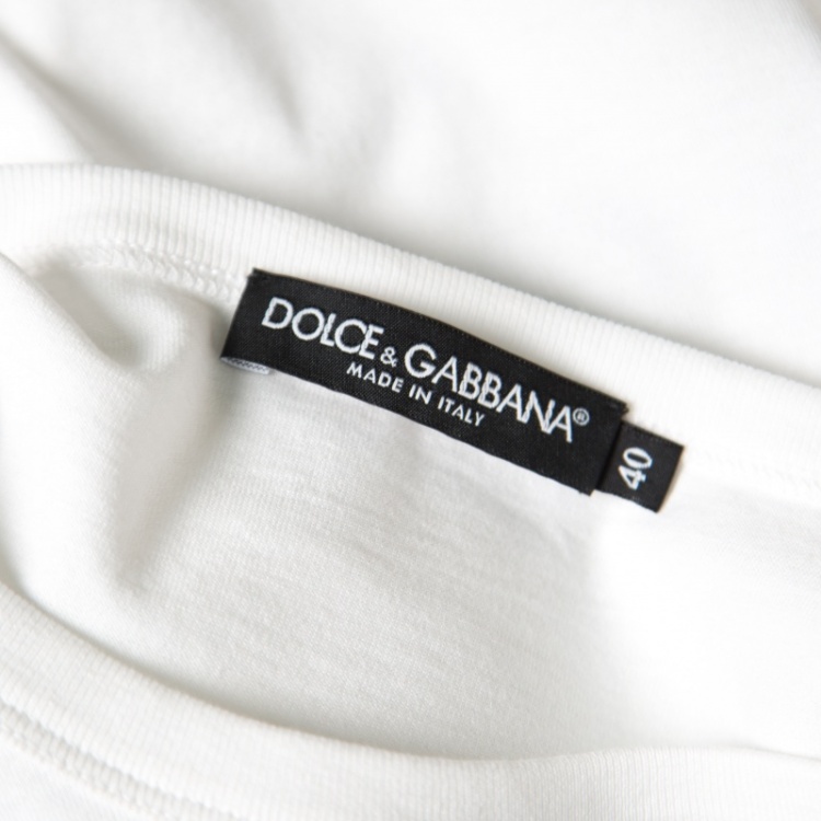 Pre Owned Dolce and Gabbana I Have A Beautiful Life White Printed Cotton T-Shirt S