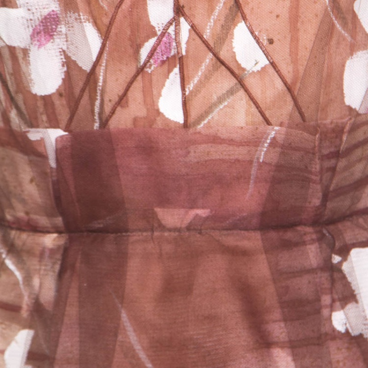 Pre Owned Dolce and Gabbana Brown Floral Print Organza Tulle Overlay Dress S