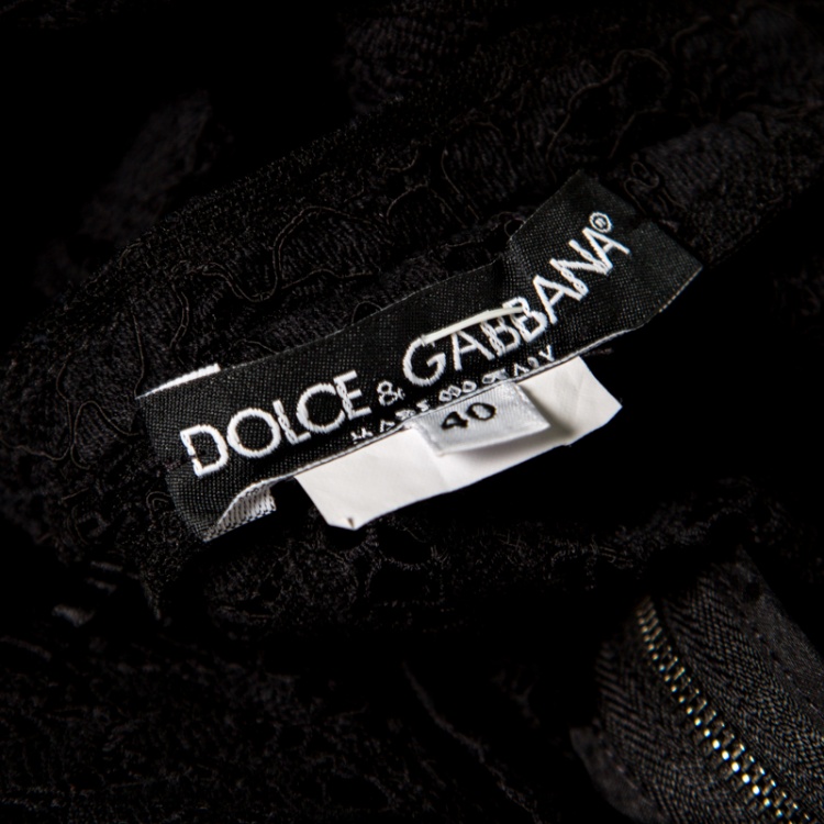 Pre Owned Dolce and Gabbana Black Floral Lace Scalloped Trim  Ruffle Cuff Top S