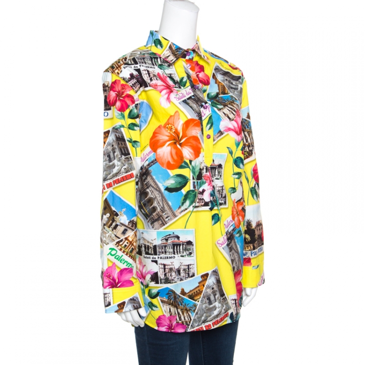 Pre Owned Dolce and Gabbana Saluti Da Palermo Printed Cotton Oversized Shirt M
