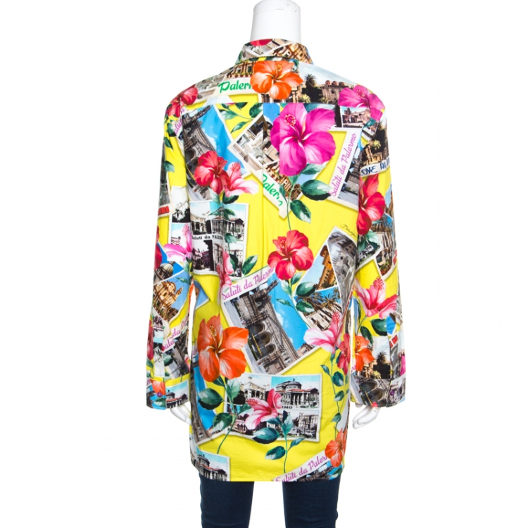 Pre Owned Dolce and Gabbana Saluti Da Palermo Printed Cotton Oversized Shirt M