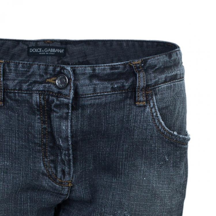 Pre Owned Dolce and Gabbana Charcoal Distressed Skinny Jeans M