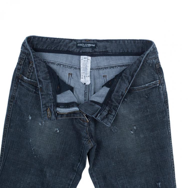 Pre Owned Dolce and Gabbana Charcoal Distressed Skinny Jeans M