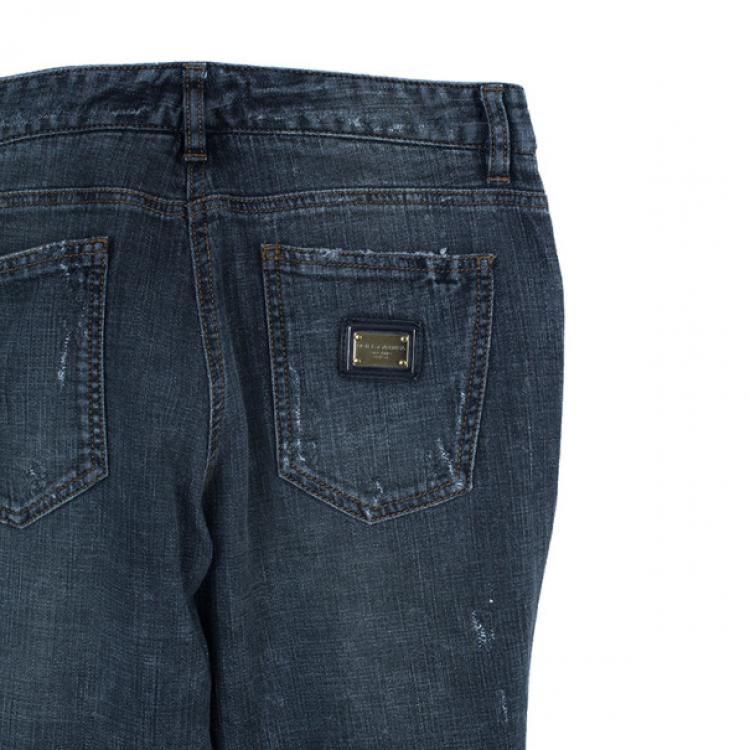 Pre Owned Dolce and Gabbana Charcoal Distressed Skinny Jeans M