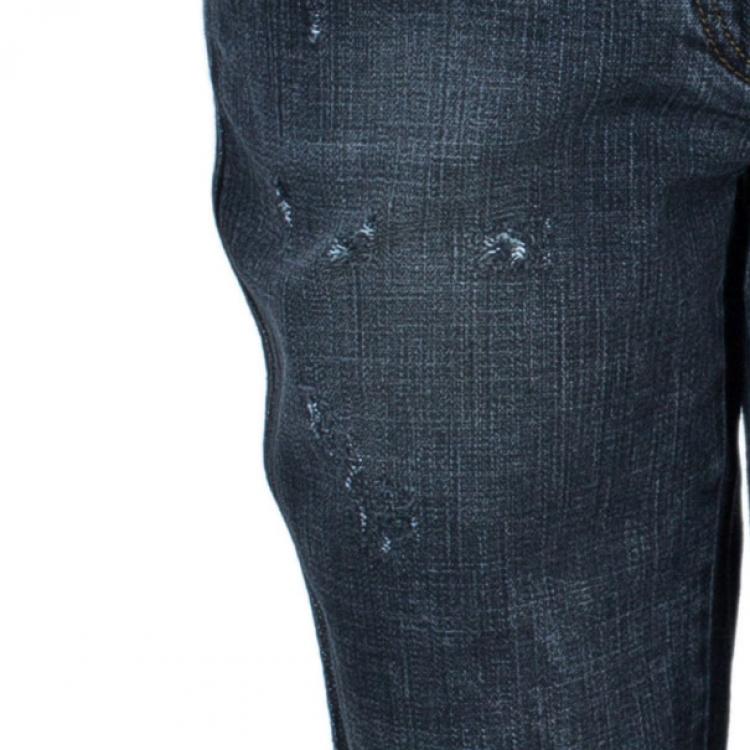 Pre Owned Dolce and Gabbana Charcoal Distressed Skinny Jeans M
