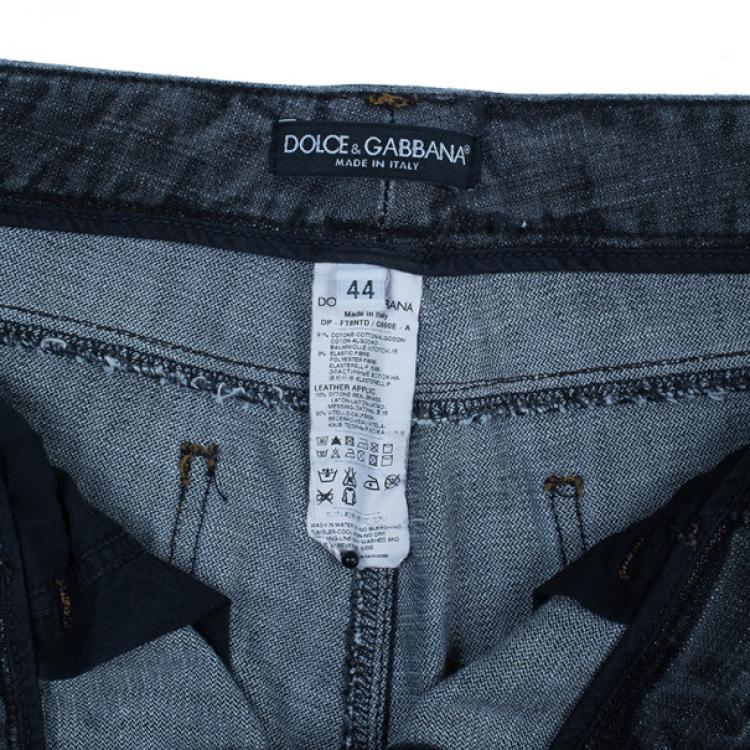 Pre Owned Dolce and Gabbana Charcoal Distressed Skinny Jeans M
