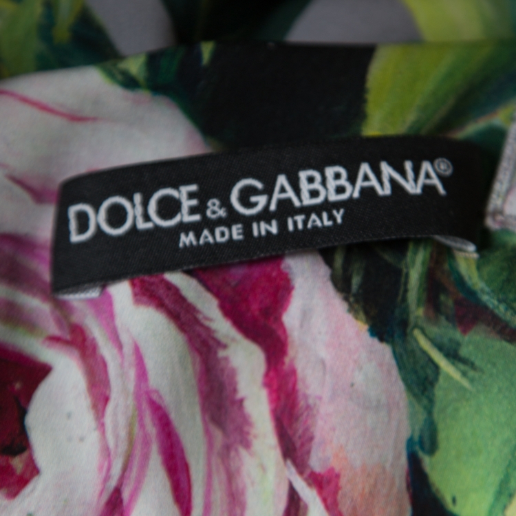 Pre Owned Dolce and Gabbana Grey Floral Printed Silk Sleeveless Dress M