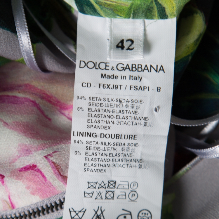Pre Owned Dolce and Gabbana Grey Floral Printed Silk Sleeveless Dress M