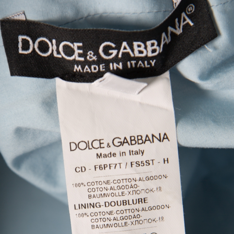 Pre Owned Dolce and Gabbana Blue Sacred Hearts Printed Cotton Short Sleeve Dress M