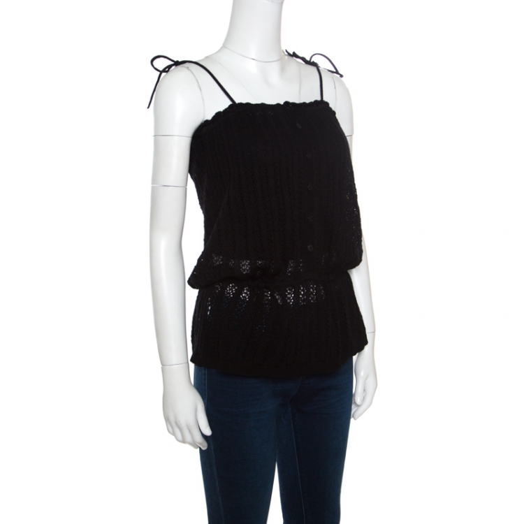 Pre Owned Dolce and Gabbana Black Crochet Knit Sheer Sleeveless Top S