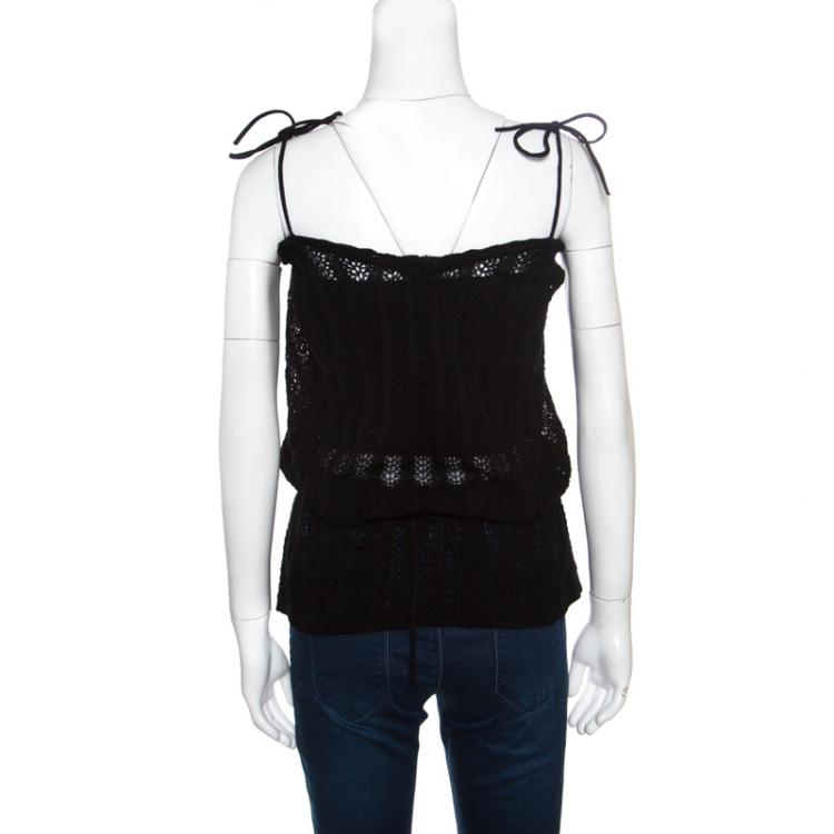Pre Owned Dolce and Gabbana Black Crochet Knit Sheer Sleeveless Top S