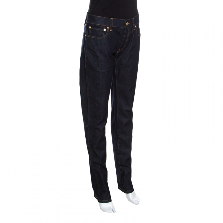 Pre Owned Dolce and Gabbana Indigo Dark Wash Stretch Denim Straight Fit Jeans L