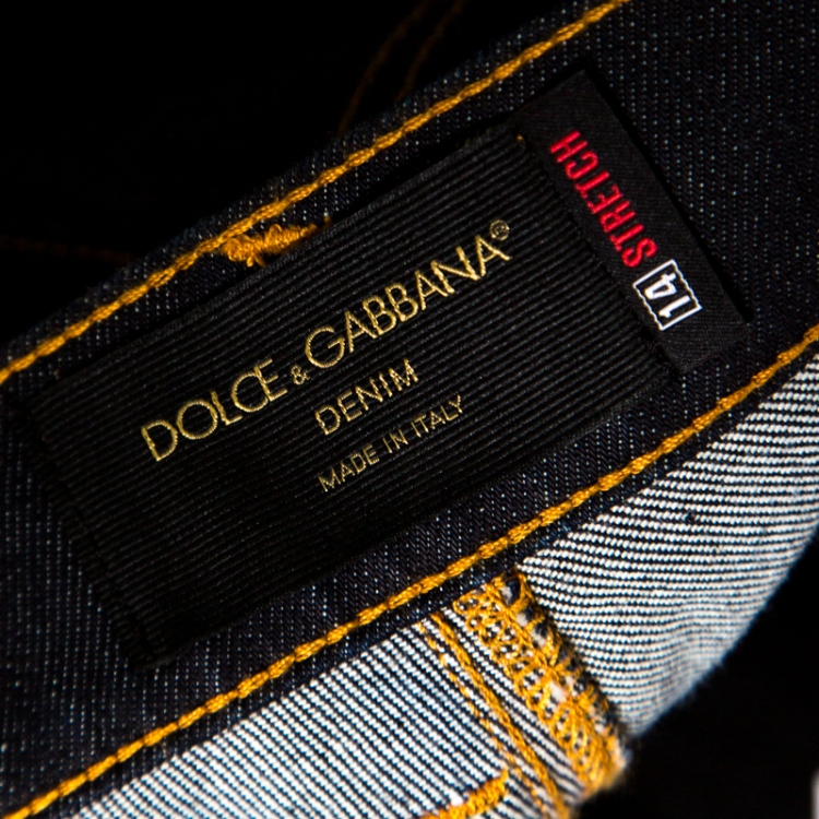 Pre Owned Dolce and Gabbana Indigo Dark Wash Stretch Denim Straight Fit Jeans L
