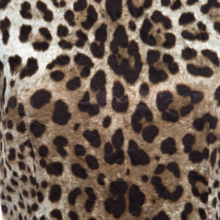 Pre Owned Dolce and Gabbana Brown Leopard Print Textured Sleeveless A-Line Dress S