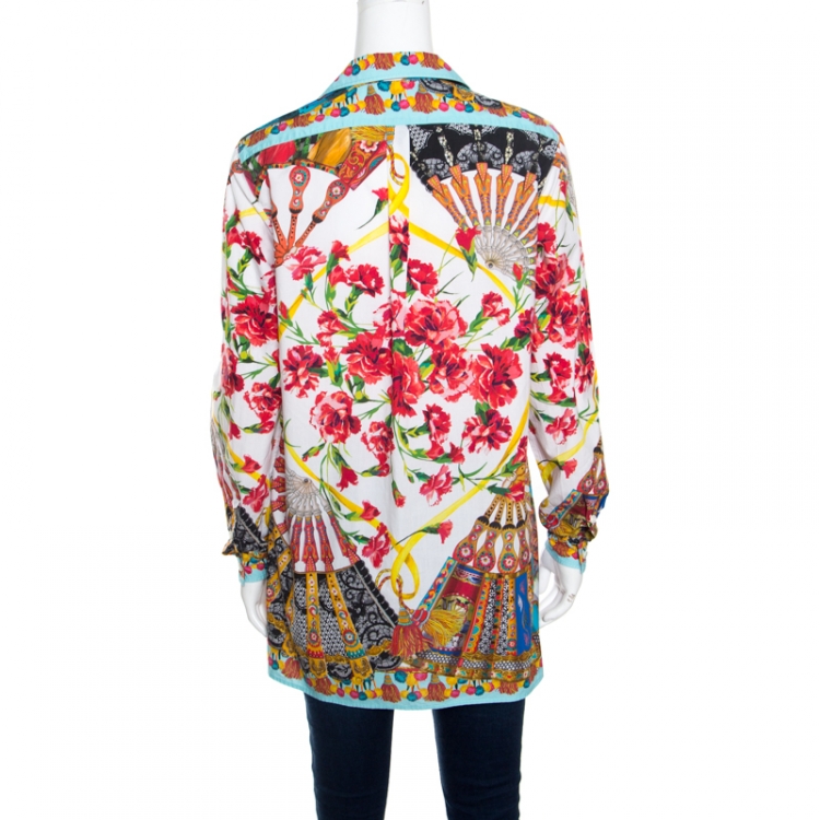 مملوكة مسبقًا Dolce and Gabbana Multicolor Floral Fans Printed Cotton Poplin Shirt S