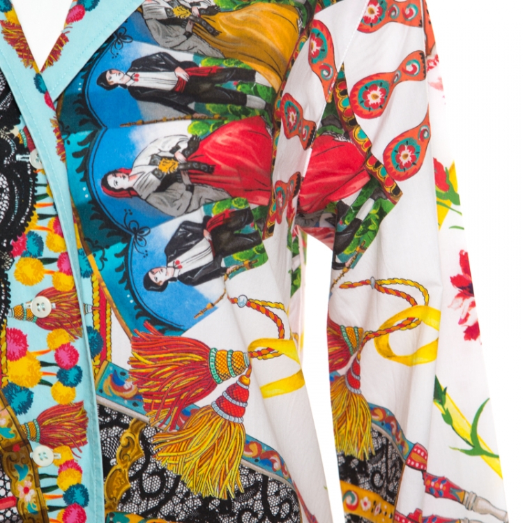 مملوكة مسبقًا Dolce and Gabbana Multicolor Floral Fans Printed Cotton Poplin Shirt S