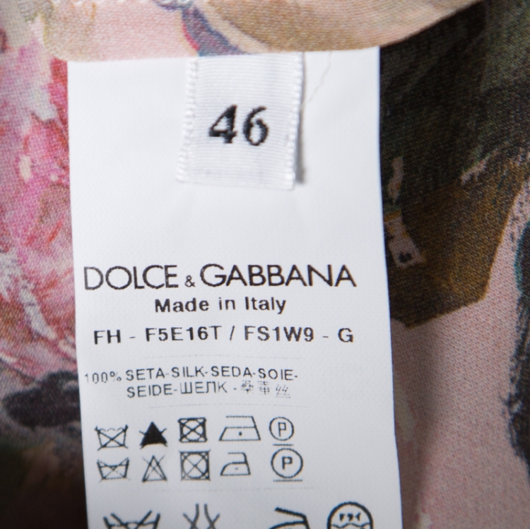 Pre Owned Dolce and Gabbana Pink Floral Printed Silk Long Sleeve Blouse L