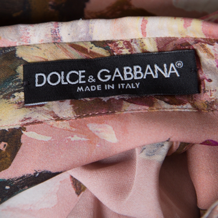 Pre Owned Dolce and Gabbana Pink Floral Printed Silk Long Sleeve Blouse L