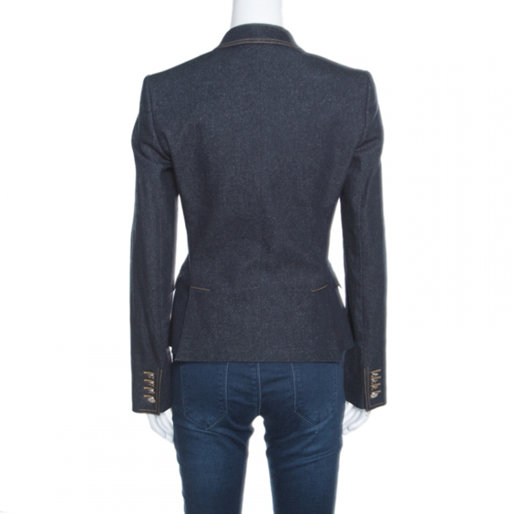 Pre Owned Dolce & Gabbana Indigo Dark Wash Denim Two Button Jacket S