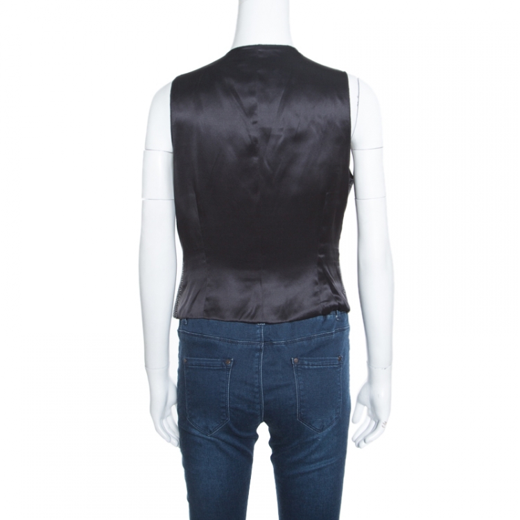 Pre Owned Dolce & Gabbana Black Houndstooth Patterned Wool and Silk Vest M
