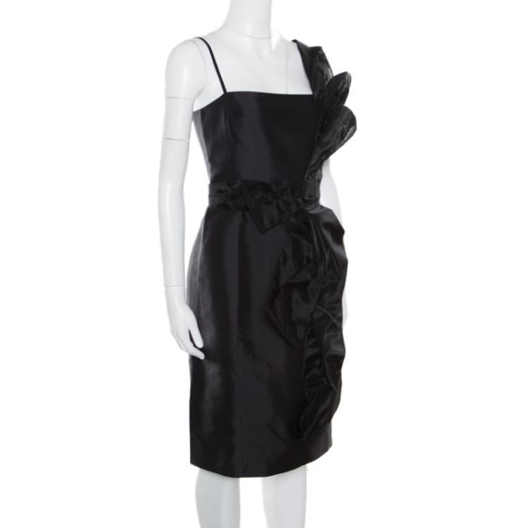 Pre Owned Dolce and Gabbana Black Organza Bow Detail Sleeveless Dress S