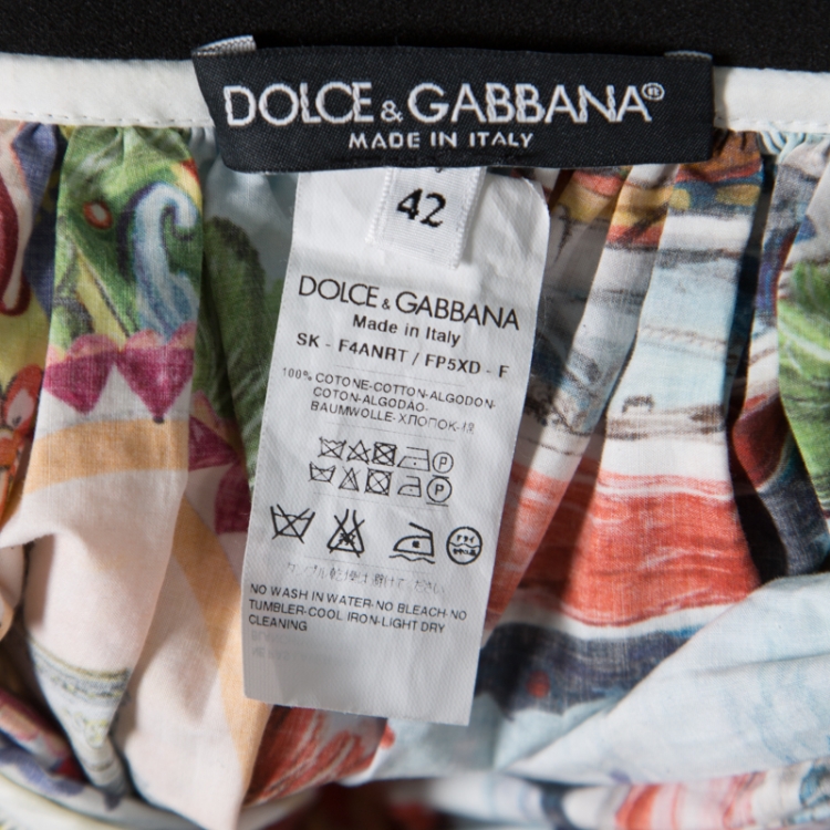 مملوكة مسبقًا Dolce and Gabbana Multicolor Sicilian Postcard Printed Cotton Midi Skirt M