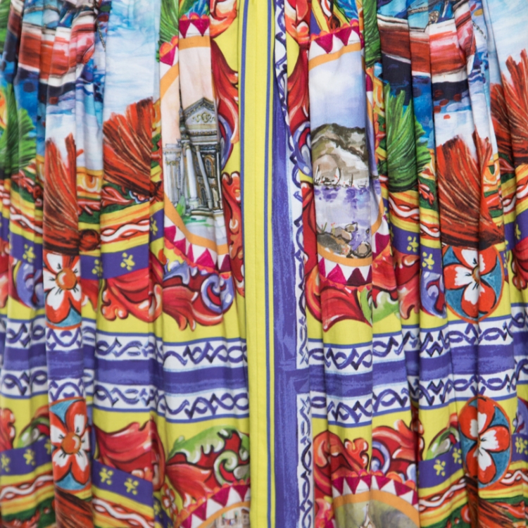 مملوكة مسبقًا Dolce and Gabbana Multicolor Sicilian Postcard Printed Cotton Midi Skirt M