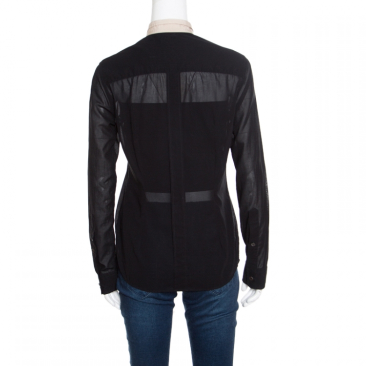 Pre Owned Dolce & Gabbana Black Contrast Collar Button Front Long Sleeve Shirt M