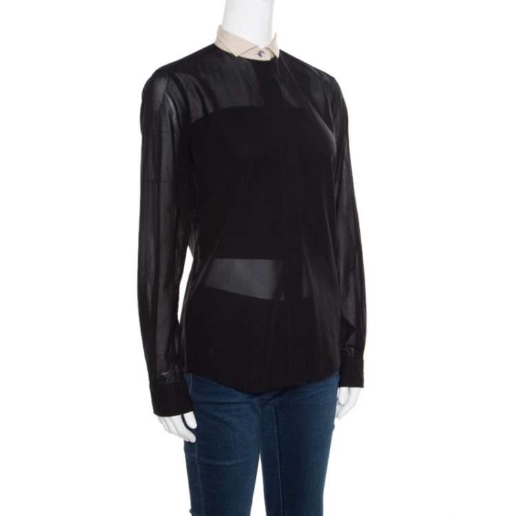 Pre Owned Dolce & Gabbana Black Contrast Collar Button Front Long Sleeve Shirt M