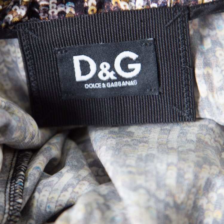 Pre Owned Dolce and Gabbana Multicolor Sequin Printed Silk Pleat Front Blouse M