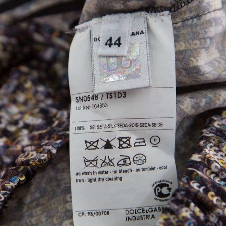 Pre Owned Dolce and Gabbana Multicolor Sequin Printed Silk Pleat Front Blouse M
