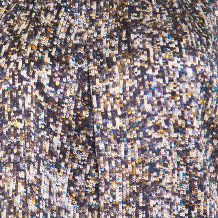 Pre Owned Dolce and Gabbana Multicolor Sequin Printed Silk Pleat Front Blouse M