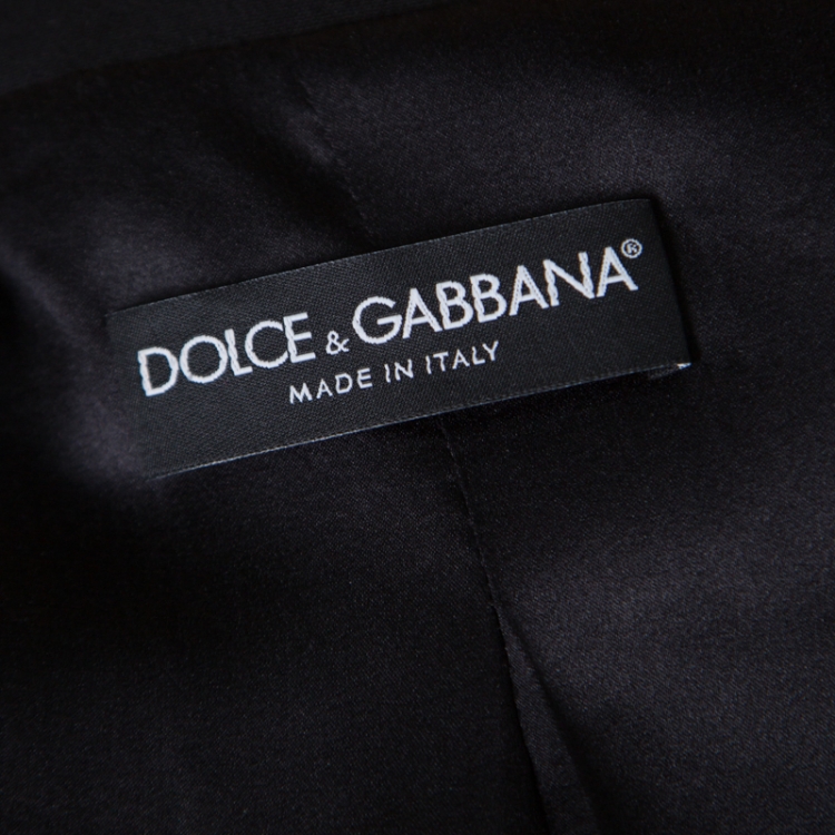 Pre Owned Dolce and Gabbana Black Wool Rhinestone and Crystal Lapel Cropped Blazer M