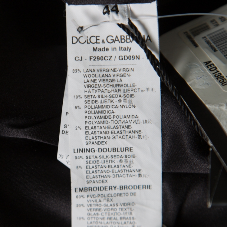Pre Owned Dolce and Gabbana Black Wool Rhinestone and Crystal Lapel Cropped Blazer M