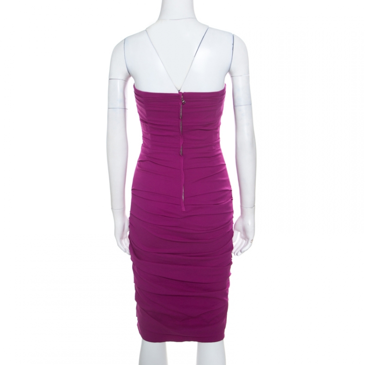 Pre Owned Dolce and Gabbana Pink Silk Ruched Strapless Dress S