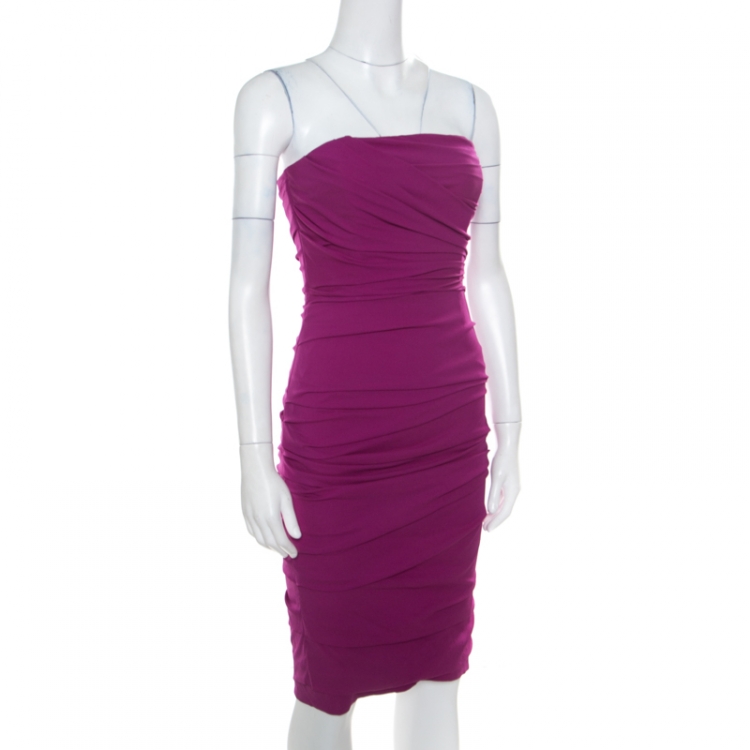 Pre Owned Dolce and Gabbana Pink Silk Ruched Strapless Dress S