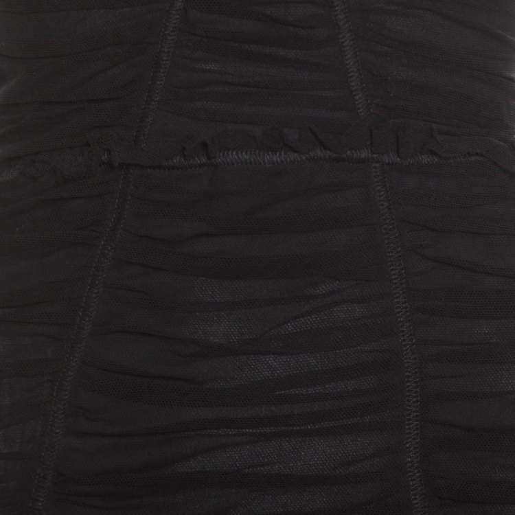 Pre Owned Dolce and Gabbana Black Stretch Cotton Tulle Ruched Plunge Neck Fitted Dress M