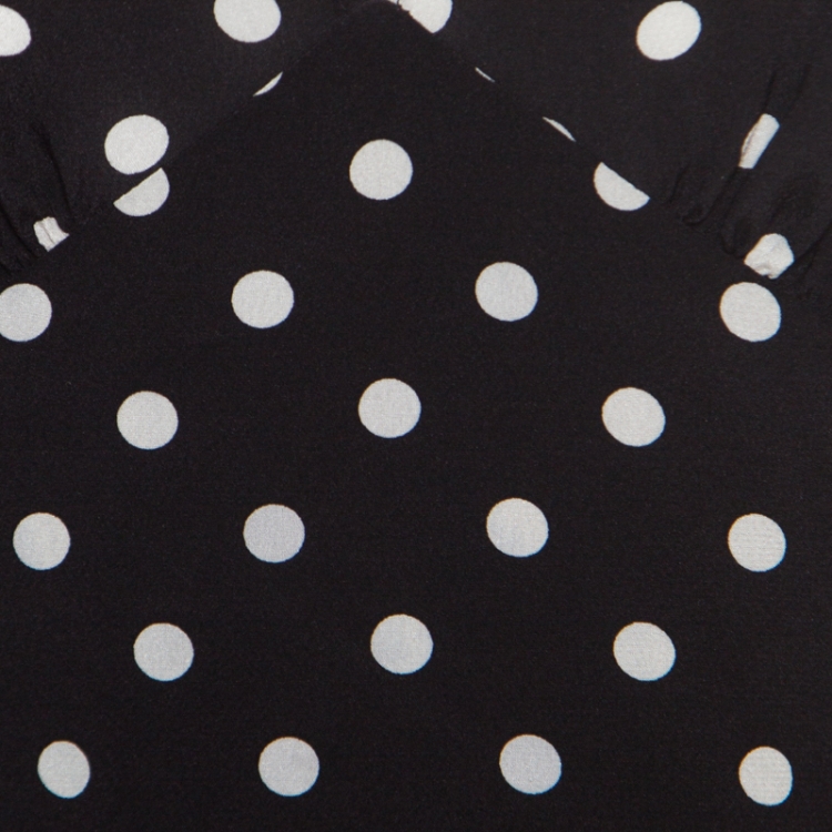 Pre Owned Dolce and Gabbana Black Polka Dotted Silk Halter Dress S