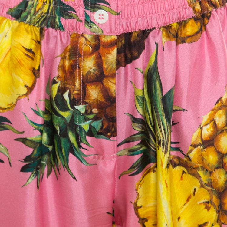 Pre Owned Dolce and Gabbana Pink Pineapple Printed Silk Elasticized Waist Pyjama Pants M