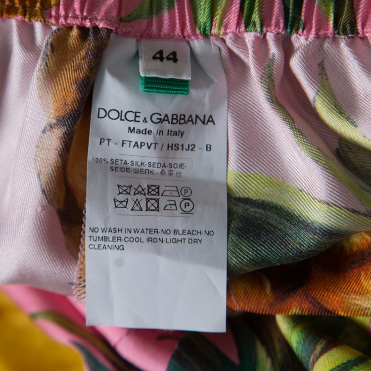 Pre Owned Dolce and Gabbana Pink Pineapple Printed Silk Elasticized Waist Pyjama Pants M