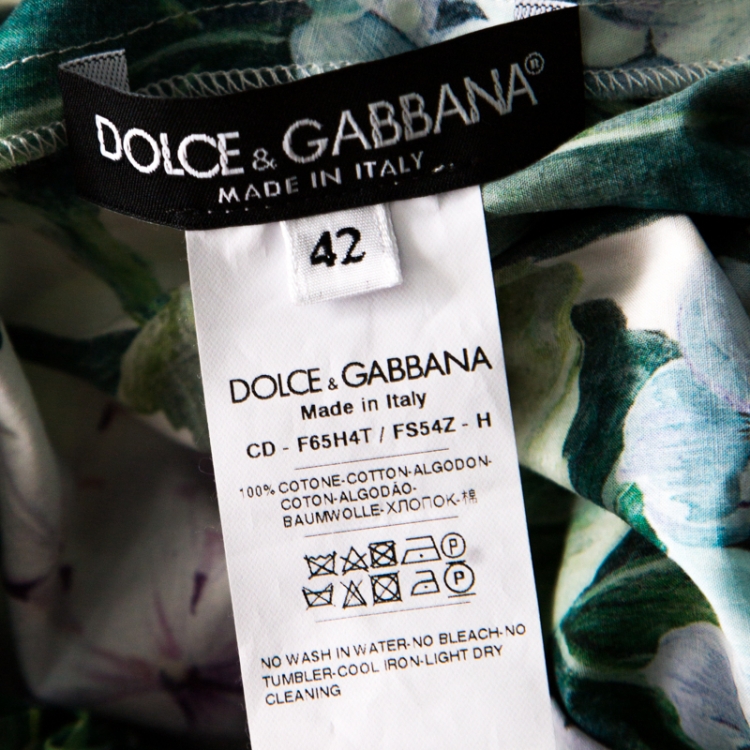 Pre Owned Dolce and Gabbana Hydrangea Printed Cotton Tiered Off Shoulder Maxi Dress M