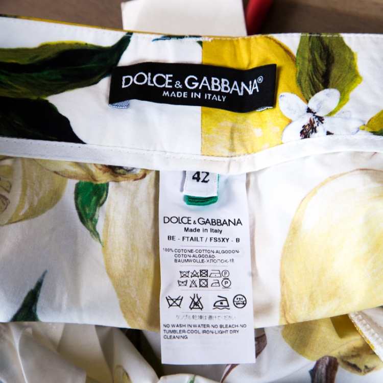 Pre Owned Dolce and Gabbana White Lemon and Floral Printed Cotton Bermuda Shorts S
