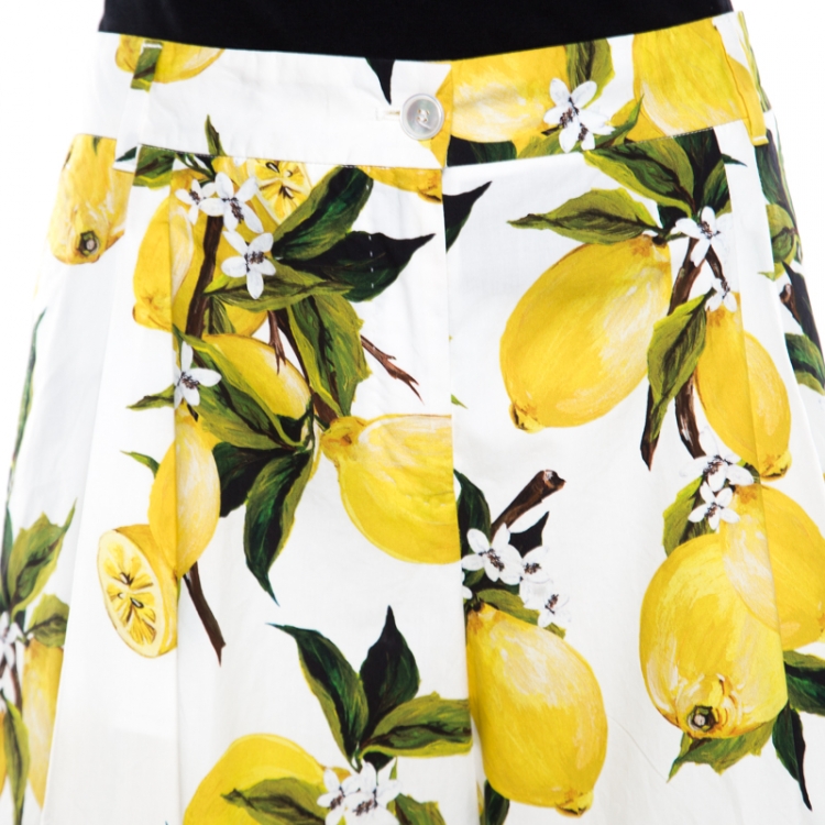 Pre Owned Dolce and Gabbana White Lemon and Floral Printed Cotton Bermuda Shorts S